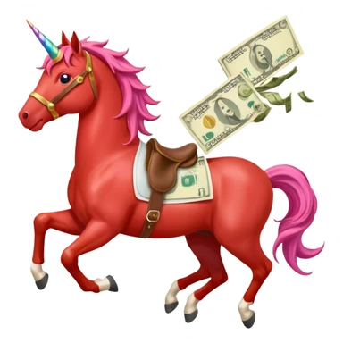 red horse agressive unicorn running money on on the saddle sticker