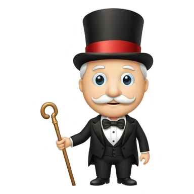 Rich Uncle Pennybags with mustache, top hat, tuxedo, and cane sticker