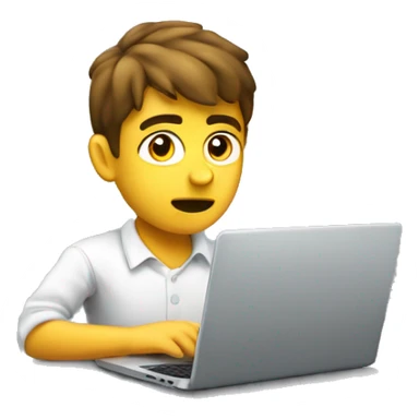 a young developer looking confused on laptop with a ? sign. generate it from sideways angle sticker