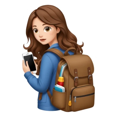 cute woman long wavy brown hair tattoos hiding in backpack sticker