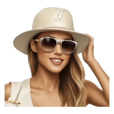 Jessica Alba with Louis Vuitton cap and sunglasses sticker
