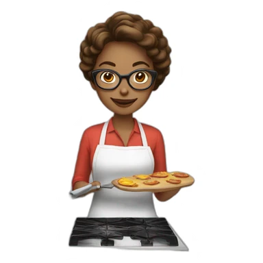 Woman with light skin and brown hair with glasses cooking in kitchen sticker