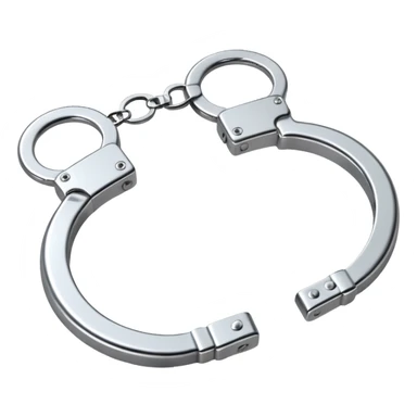 A pair of elegant handcuffs emoji made of silver chrome, smooth rounded design, glossy metallic reflections, luxury fetish aesthetic, minimal iOS emoji style, centered, clean white background sticker