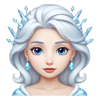Cinematic Radiant Snow Queen Portrait Emoji, rendered in a realistic, vector style with clean proportions. Show Elsa with a gentle, confident smile, icy pale skin, and luxuriously styled platinum hair, her expression calm and regal. The image glows with a soft, enchanting icy luminescence, high shine, and is accented by a soft glowing outline that enhances her ethereal beauty. sticker