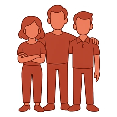 flat toon style 3 red faceless people standing together sticker