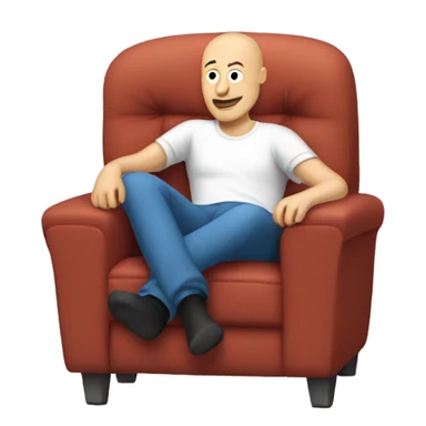 bald man on a comfy tv armchair with one sock half off their foot sticker