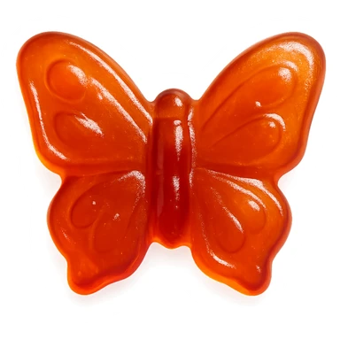 realistic butterfly-shaped candy with a glossy finish, isolated on a transparent background, no visible background sticker