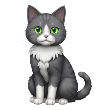 full body view of beautiful female solid dark grey cat with green eyes, white toes/paws and white patch on her chest sticker