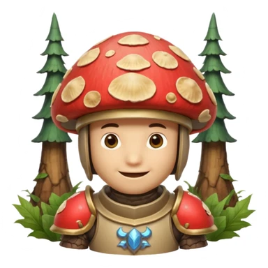 mushroom knight portrait, head and shoulders only, helmet made entirely of a large mushroom cap, textured mushroom surface, tiny fantasy armor collar, heroic smile, magical forest vibe, 3D cartoon, mobile game icon style, clean background, no text, no watermark
 
 sticker