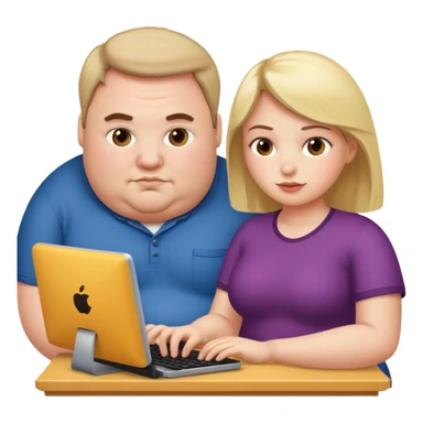 A girl helping a really fat man on the computer sticker