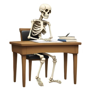 skeleton writing on a desk sticker