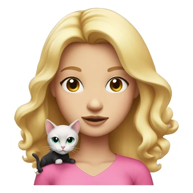 Blonde girl pink top with black cat on hand  sticker