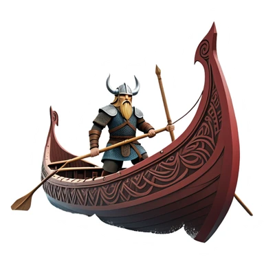 clash-of-clans-aesthetic_-cinematic-viking-longboat, rendered in a flat, bold vector style with minimal shading, featuring a striking dragon-headed prow slicing through icy, churning waters. shields on the side and vikings rowing The longboat’s intricately detailed shields and carved motifs evoke a sense of epic adventure and Nordic might, with billowing sails catching a dramatic, stormy sky backdrop. sticker