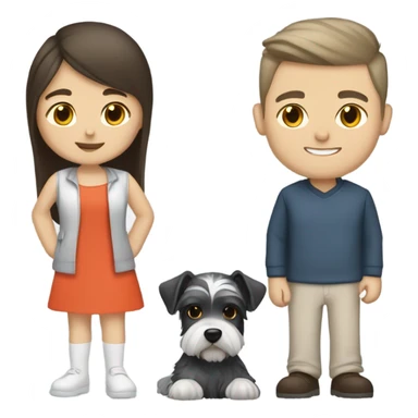 White brunette girl with white brunette boy with a mini schnauzer  sticker