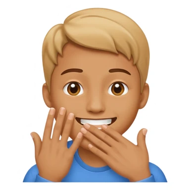 face covering mouth with one hand and smiling sticker