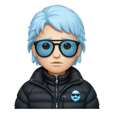frozen ice face emoji wearing puffer jacket and cool blacked out shades, rap style underground aesthetic sticker
