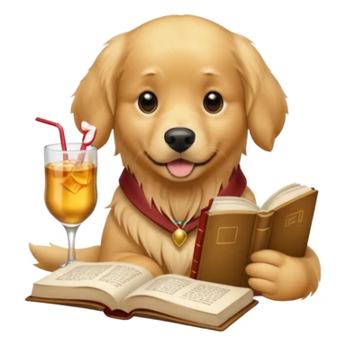 Golden retriever relaxing with a drink and a book  sticker