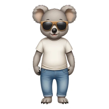 anthropomorphised koala in a 'Go' t-shirt and jeans with dark sunglasses walking upright, relaxed pose sticker