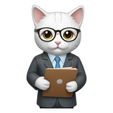Kitty therapist in blazer with clipboard and glasses sticker