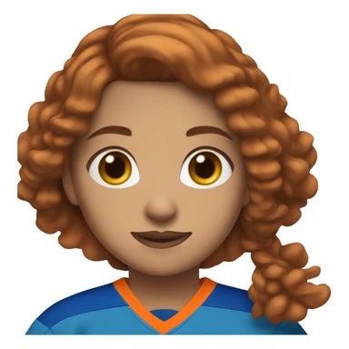 girl with brown hair in an orange and blue ice hockey kit sticker