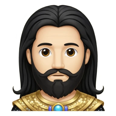 Saturn, God of Time with long black hair and beard, black sequin outfit sticker