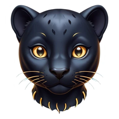 Cinematic Cute Panther Portrait Emoji, Head tilted playfully and inquisitively, with a smooth, streamlined form accentuated by a subtle sheen and round, sparkling eyes filled with charm, Simplified yet irresistibly adorable features, highly detailed, glowing with a warm, inviting glow, high shine, affectionate and lively, stylized with a touch of whimsical mystery, bright and endearing, soft glowing outline, capturing the essence of a mischievous yet loving panther that seems as if it could pounce out of the screen into your arms! sticker