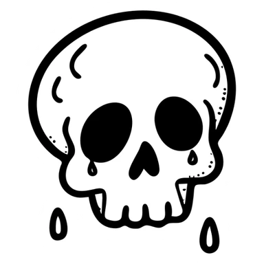 A skull with tears falling from its eye sockets, hand-drawn crying skull, sad expression sticker