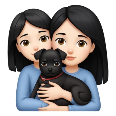 Black haired girl hugging small black dog sticker