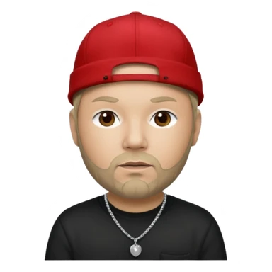 Fred Durst with light skin, dark blonde, red cap, black shirt with silver necklace, khaki pants sticker