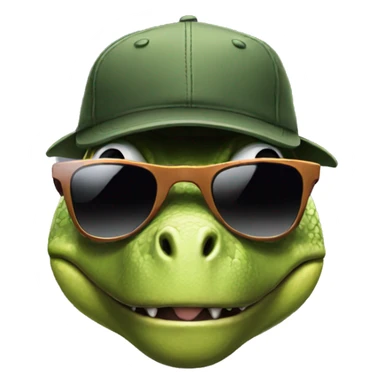dinosaur wearing sunglasses and a cap sticker