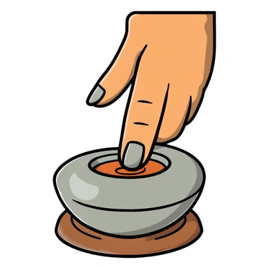 thumb pressing side of a clay ball down onto a silver pottery wheel, thumb at the bottom of the clay, pottery gesture sticker