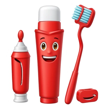 quiero que me hagas emojis de dentista rojos, no pero osea de los cepillos, pasta hilo y así pero en color rojo  sticker
