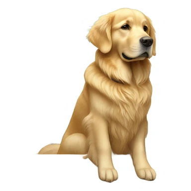 golden retriever sitting at a school desk sticker