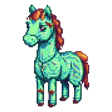 green horse pixel art standing and smiling sticker