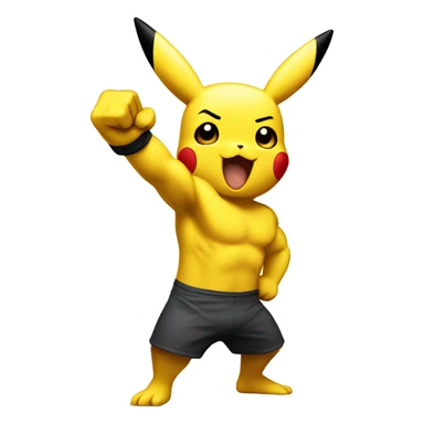Pikachu cheering a white bold bodybuilder in training  sticker