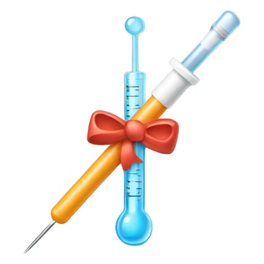 little syringe with a bow on it and needle sticker