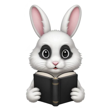  white rabbit with black book sticker