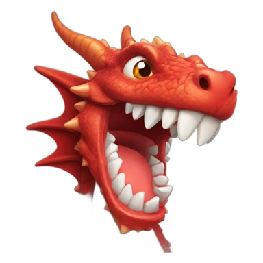 Crazy funny red dragon head with human white teeth and beautiful smile sticker