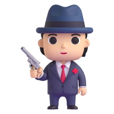 adorable mafia character with suit and tiny gun sticker
