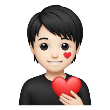 emoji face with emo hair holding a heart and hes so happy sticker