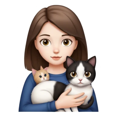 Light brunette girl holding a black and white cat  sticker