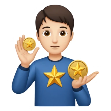 open hand holding a star and a coin sticker