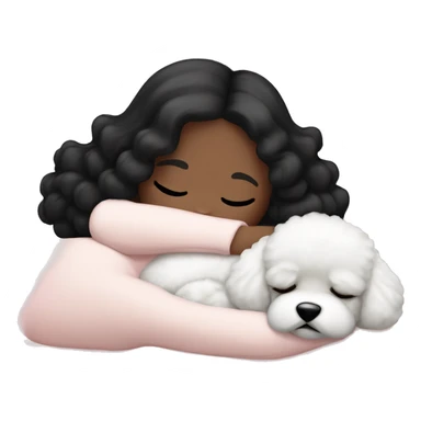 White girl black hair sleeping with Mini Bichon sticker