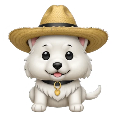 Perro blanco con negro con un sombrero de paja  sticker