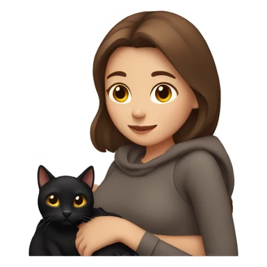 Girl with brown hair hugging a black cat sticker