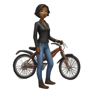 Female bike rider next to cow poop sticker
