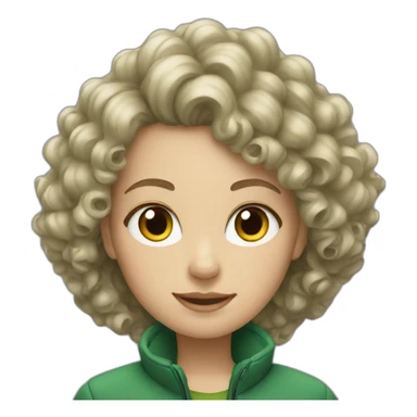 white girl with curly hair in green jacket sticker