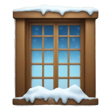 Window with snow and a cabin sticker