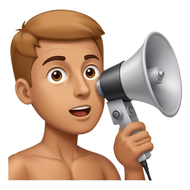 A man speaks into a loudspeaker sticker