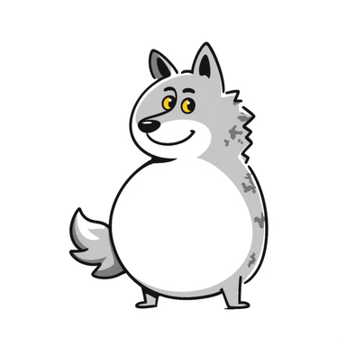 Wolf with enormous pregnant belly, gray fur, yellow eyes, standing sideways to show the large belly sticker